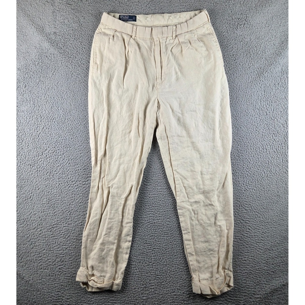 Polo Ralph Lauren Pants Mens 34x34 Cream Classic Fit Linen Chino Casual Summer